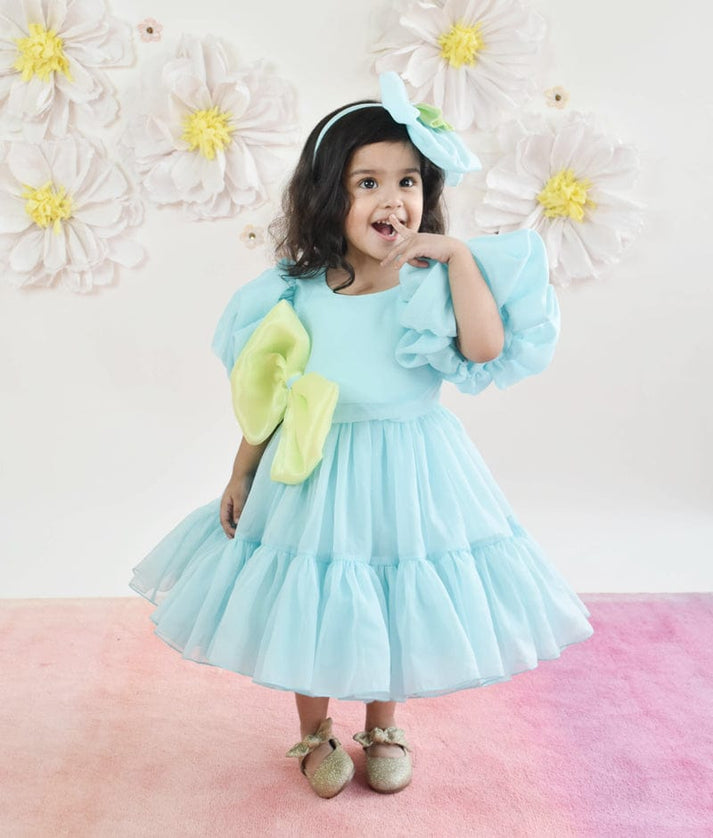 Manufactured by FAYON KIDS (Noida, U.P) Blue Organza Dress for Girls