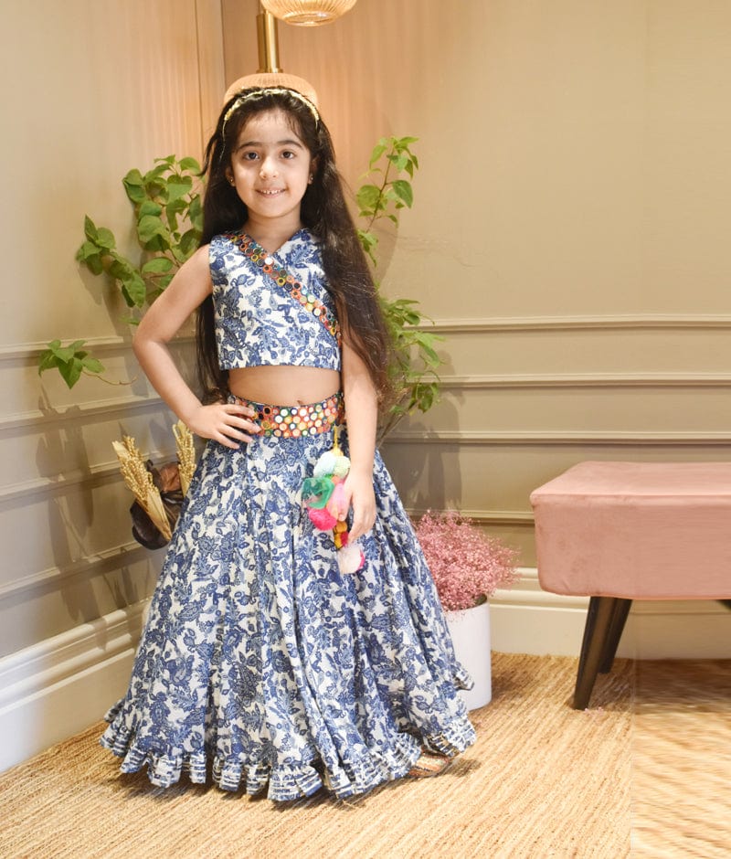 Buy Green Net Embroidery Sequin Stars Crop Top And Lehenga Set For Girls by  Darleen Kids Couture Online at Aza Fashions.