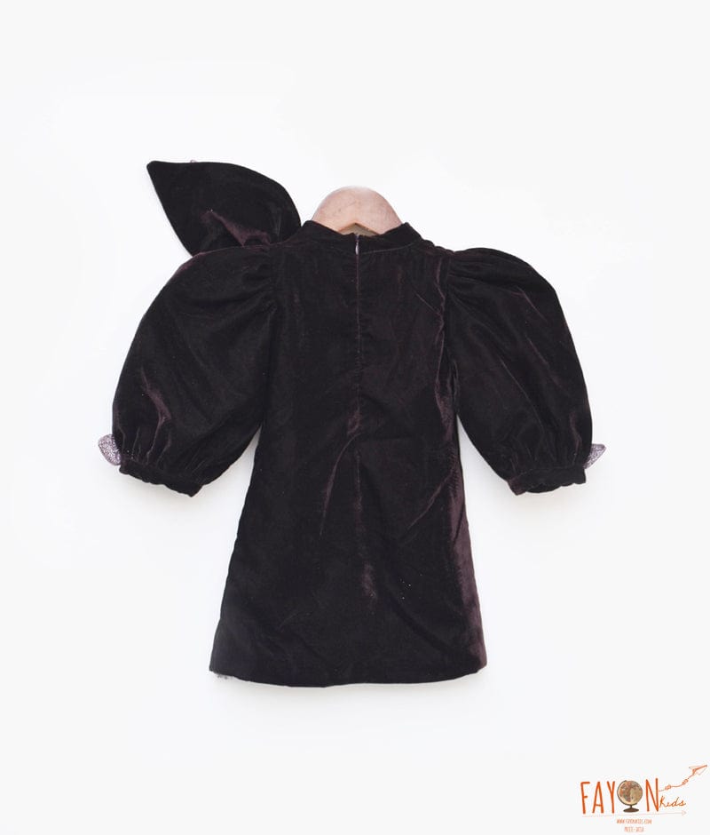 Black Velvet Tiered Dress With Floral Organza Sleeves – Piccolo Kids