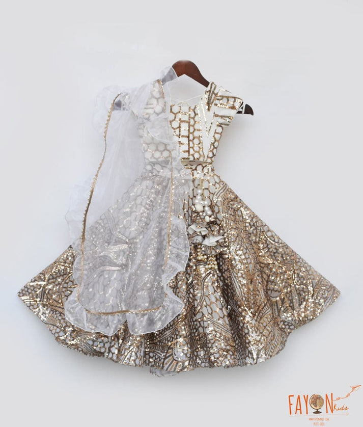 Manufactured by FAYON KIDS (Noida, U.P) Golden Sequins Embroidery Lehenga Choli for Girls