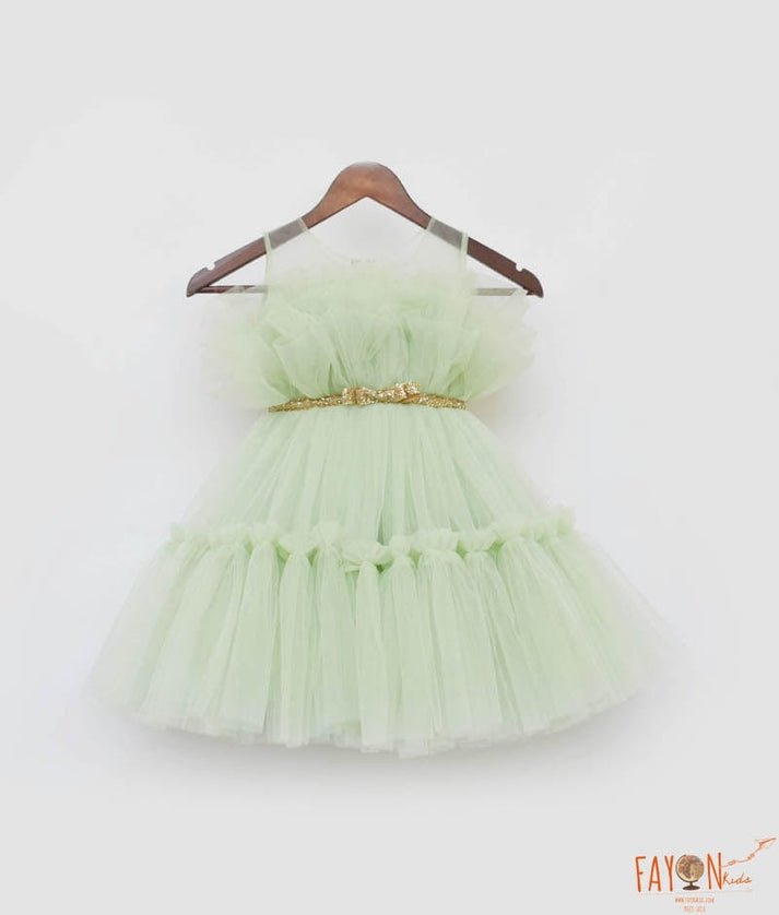 Manufactured by FAYON KIDS (Noida, U.P) Green Net Frock for Girls