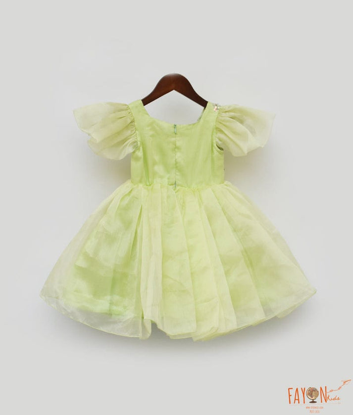 Manufactured by FAYON KIDS (Noida, U.P) Green Organza Dress for Girls