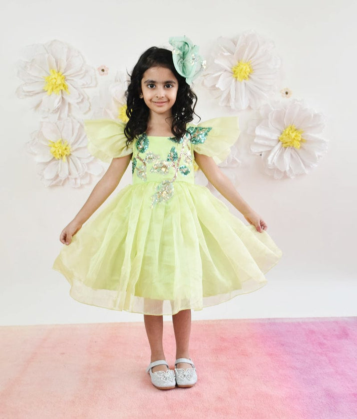 Manufactured by FAYON KIDS (Noida, U.P) Green Organza Dress for Girls