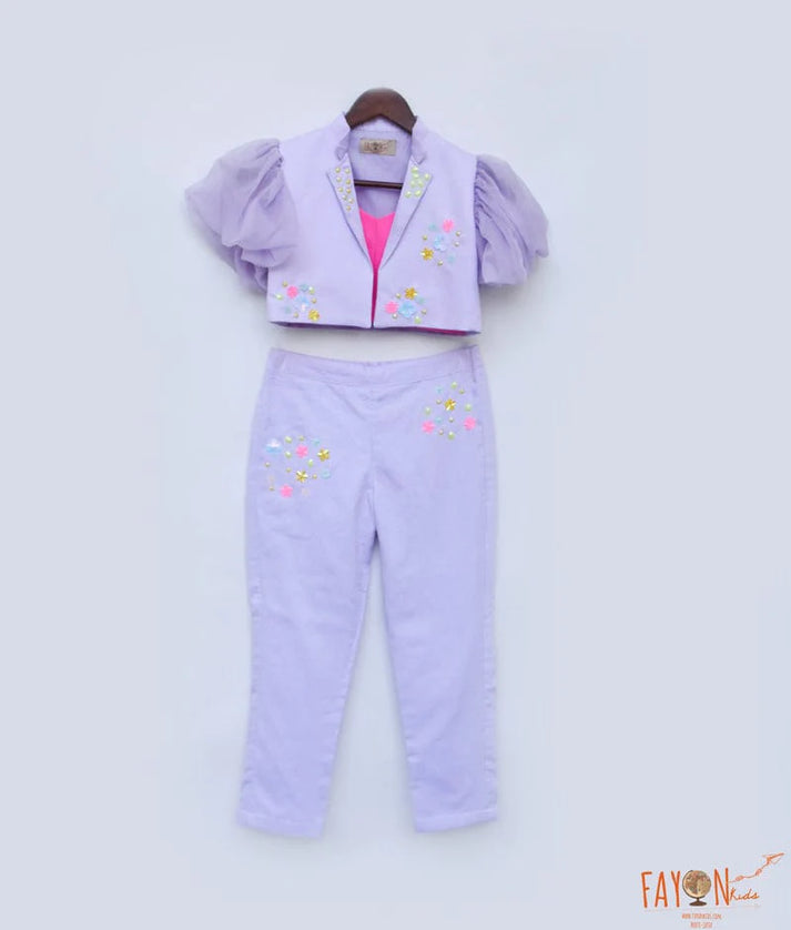 Manufactured by FAYON KIDS (Noida, U.P) Lilac Crop Top with Pant for Girls