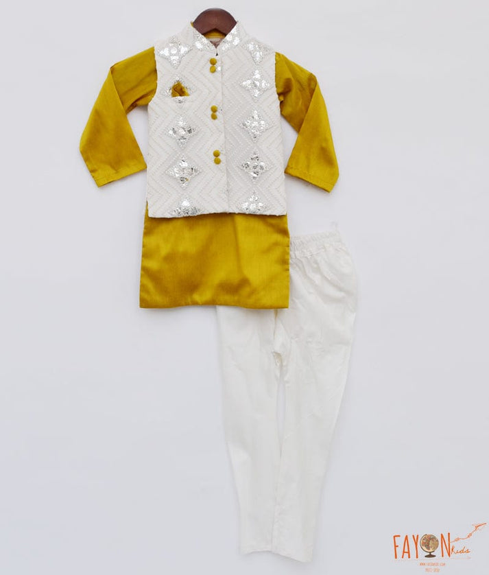 Manufactured by FAYON KIDS (Noida, U.P) Nehru Jacket Set with Mustard Yellow Kurta for Boys