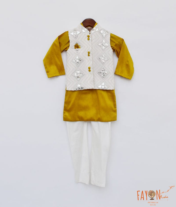 Manufactured by FAYON KIDS (Noida, U.P) Nehru Jacket Set with Mustard Yellow Kurta for Boys