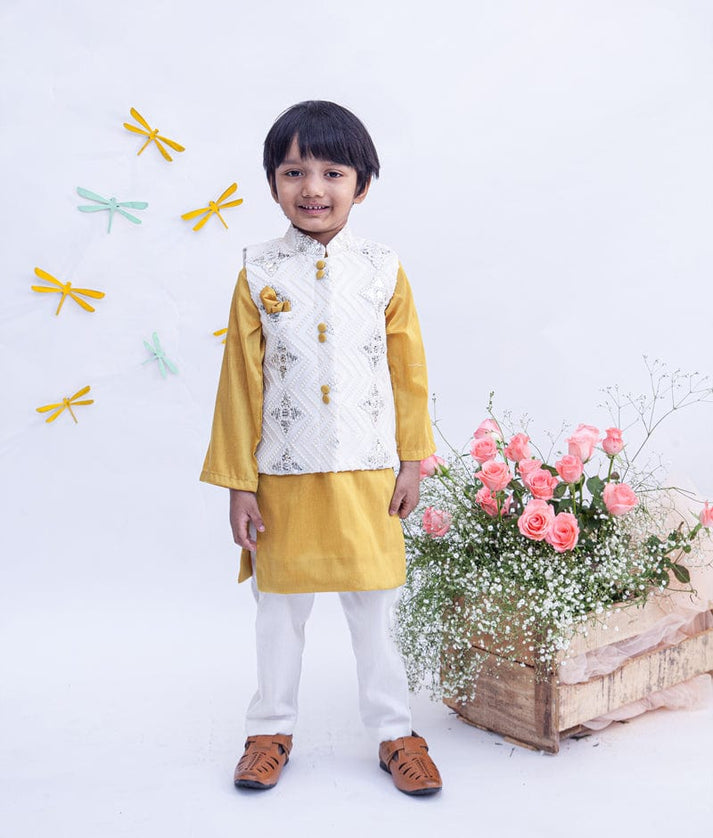 Manufactured by FAYON KIDS (Noida, U.P) Nehru Jacket Set with Mustard Yellow Kurta for Boys