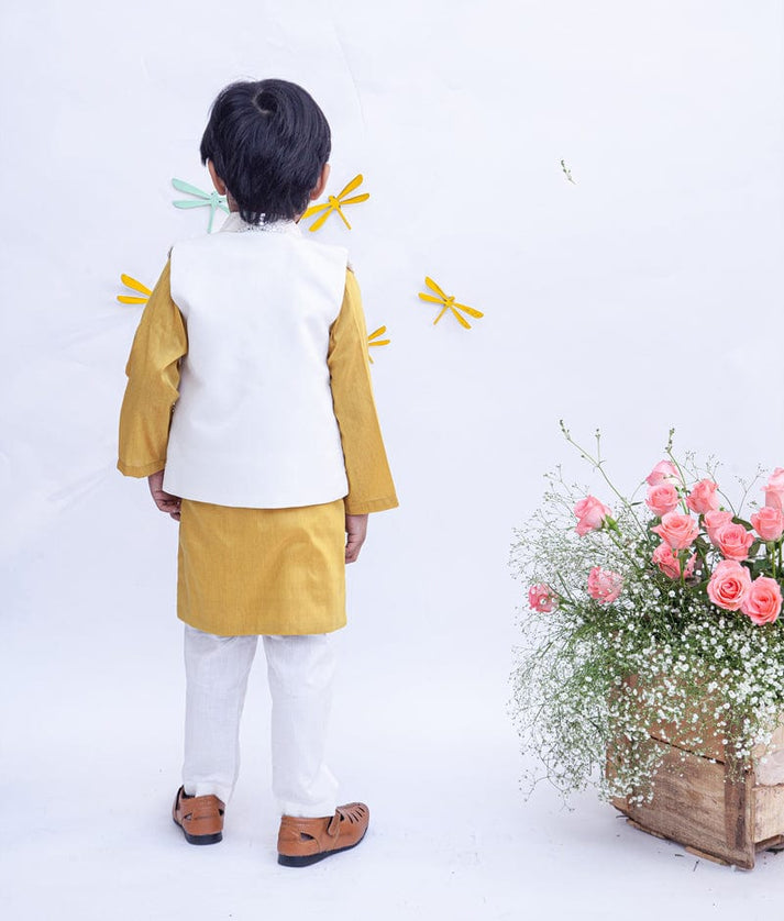 Manufactured by FAYON KIDS (Noida, U.P) Nehru Jacket Set with Mustard Yellow Kurta for Boys