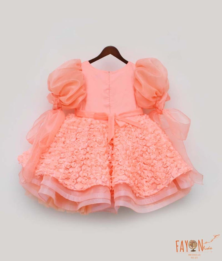 Manufactured by FAYON KIDS (Noida, U.P) Neon Peach Flower Frock for Girls