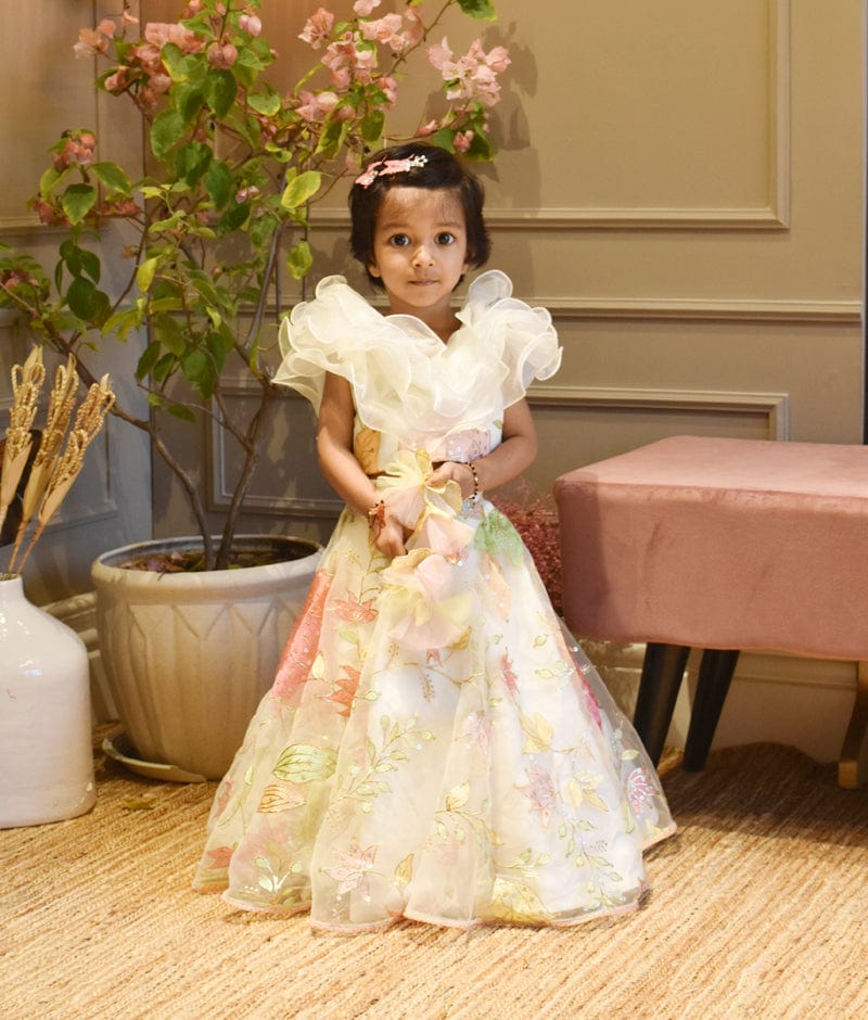 manufactured by fayon kids noida u p off white embroidery net lehenga and organza frill choli for girls 38031074951424