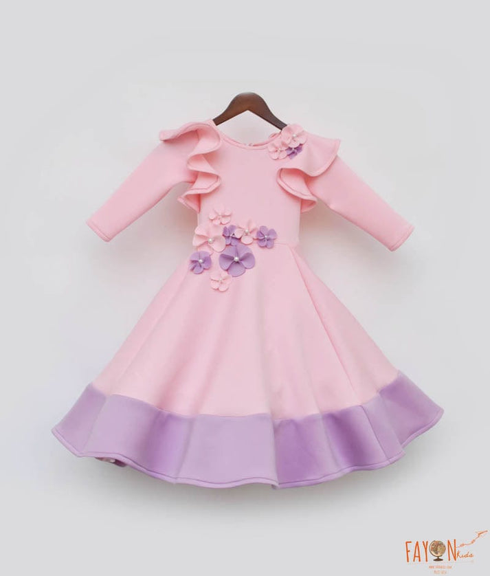 Manufactured by FAYON KIDS (Noida, U.P) Pink and Lilac Lycra Dress for Girls