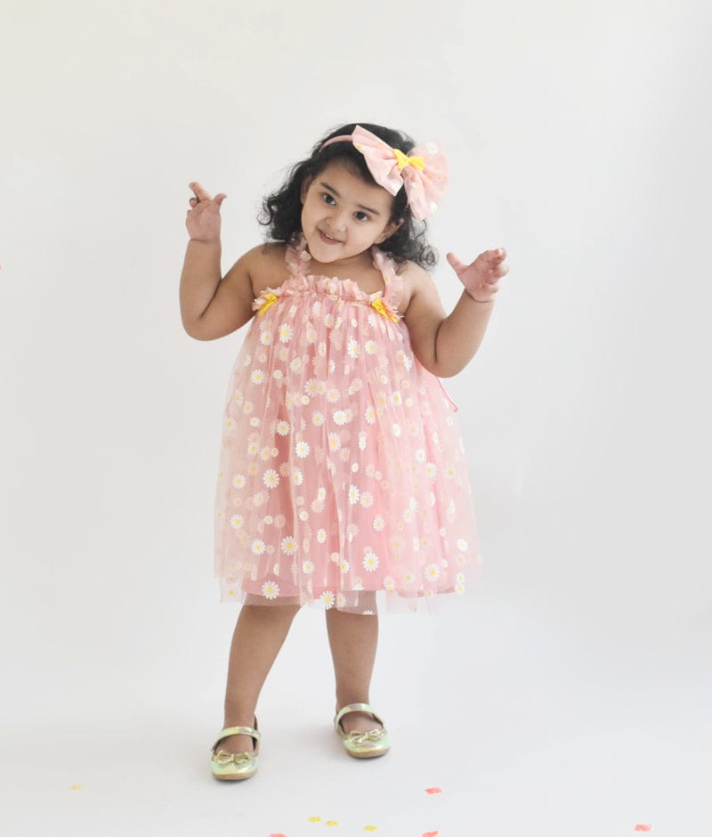 Buy Peach Net Embellishment Sequins Petra Neck Dress For Girls by Darleen  Kids Couture Online at Aza Fashions.