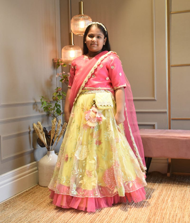 Mustard Yellow And Pink Designer Bridal Lehenga Choli