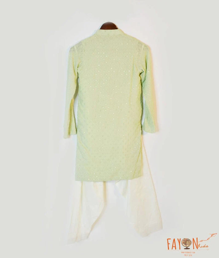 Manufactured by FAYON KIDS (Noida, U.P) Pista Green Luckhnowi Kurta with Salwar for Boys