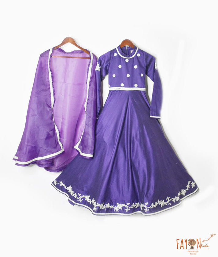 Manufactured by FAYON KIDS (Noida, U.P) Purple Crop Top Lehenga with Cape for Girls