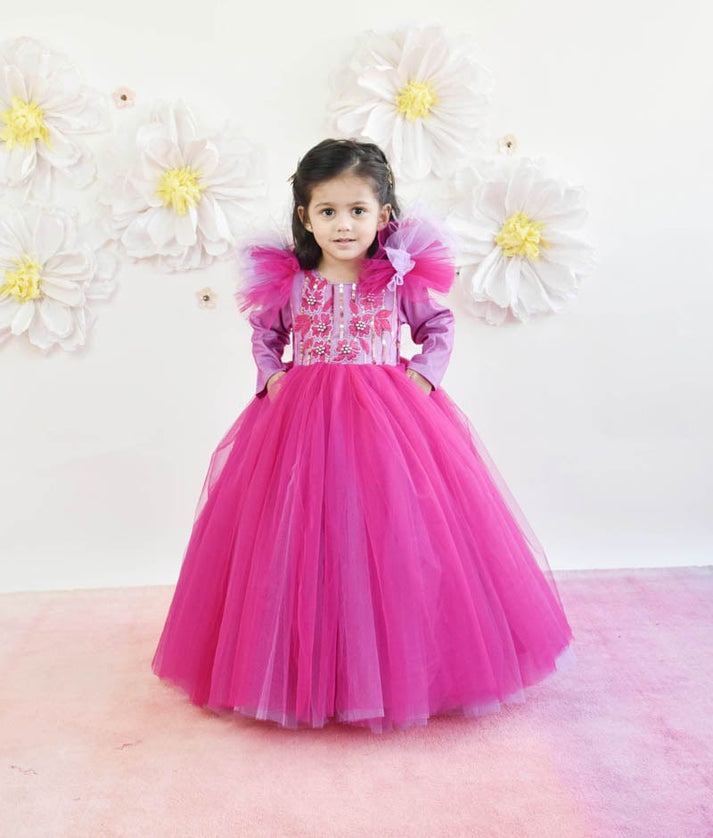 Manufactured by FAYON KIDS (Noida, U.P) Wine and Purple Net Gown for Girls